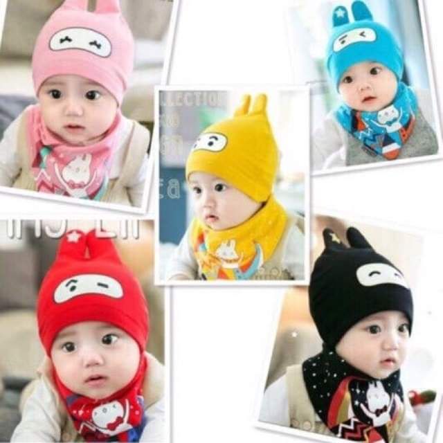 Set mũ kèm yếm tai thỏ
