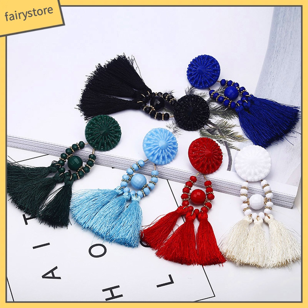 Khuyên Tai Chuỗi Đính Hạt Phong Cách Dân Tộc Cổ Điển