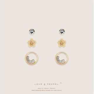 Set 3 đôi bông tai đính đá lấp lánh