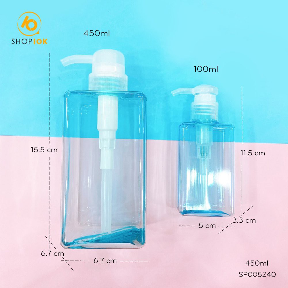 Bình chiết mỹ phẩm nhựa trơn mang đi du lịch tiện lợi dung tích 450ml và 100ml