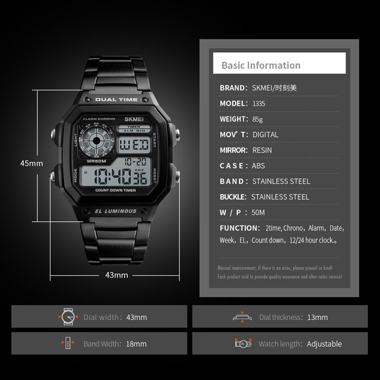 Đồng hồ điện tử nam phong cách thể thao đa chức năng dây thép không gỉ WORLD TIME AE1200 - Vemz Watches
