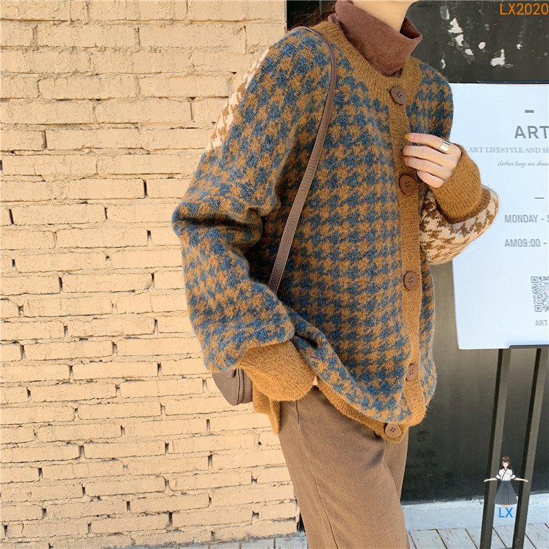 <Ready> Áo Khoác Len Cardigan Dáng Rộng Màu Sắc Trẻ Trung Phong Cách Hàn Quốc Cho Bạn Gái