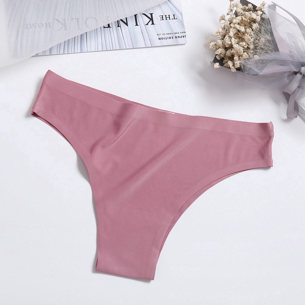 FINETO Hàng mới về G-string Quần lót màu Lụa liền mạch Rượu vang đỏ Phụ nữ Cô gái Quần lót Quần lót