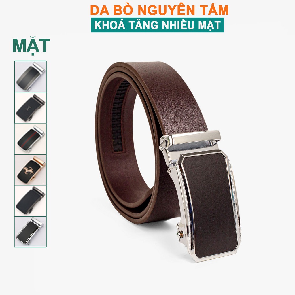 Dây lưng nam da bò nguyên tấm màu nâu L111 cao cấp-khóa tự động nhiều mặt lựa chọn