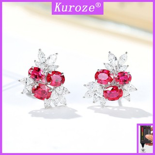 Bông Tai Mạ Vàng Trắng 18k Đính Đá Sapphire Sang Trọng