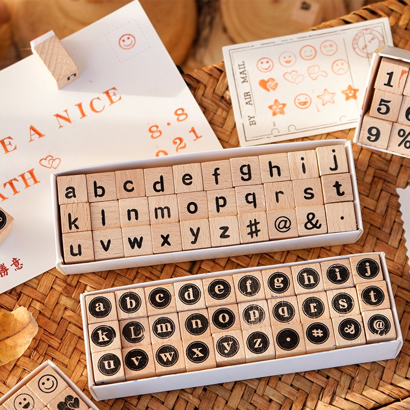 Bộ Con Dấu Gỗ Chữ Số Alphabt Dùng Trang Trí Sổ Tay DIY