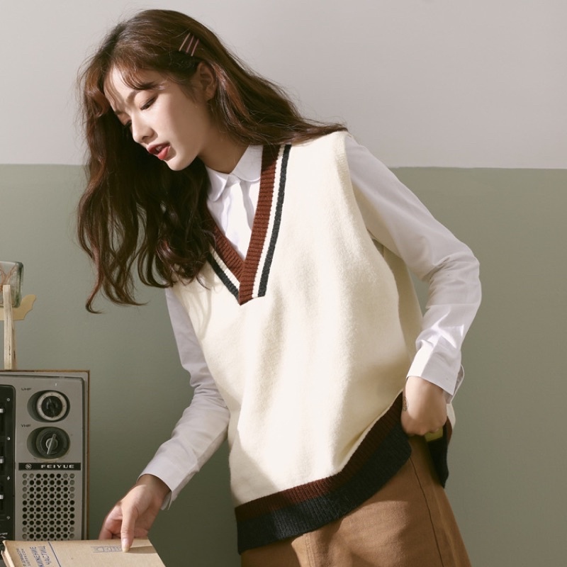 Áo gile 🦋 phối viền style hàn quốc dáng rộng chất umi dày dặn không bai nhão xù lông | BigBuy360 - bigbuy360.vn