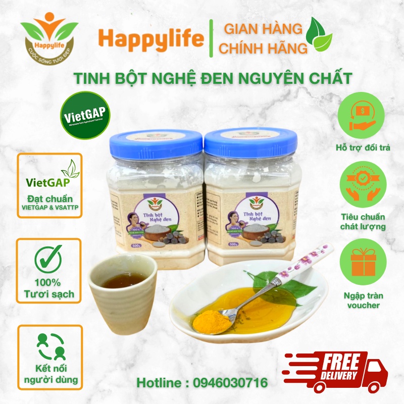 Tinh Bột Nghệ Đen Nguyên Chất Happylife hộp 500g - Đẹp Dáng, Sáng Da, Mờ Thâm Nám, Tốt Cho Dạ Dày, Ngừa U.n.g T.h.ư