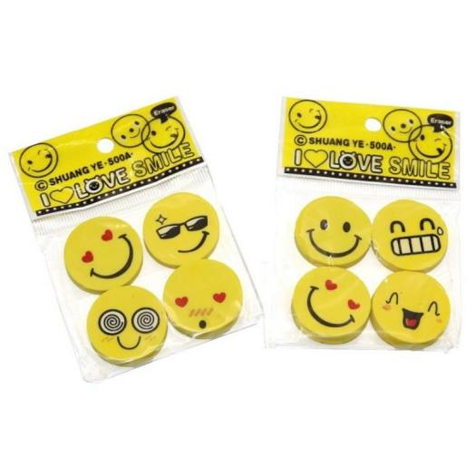 Combo 4 gôm tẩy chì hình mặt cười biểu cảm dễ thương