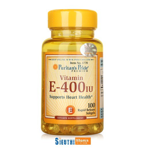 [CHÍNH HÃNG] Viên uống dưỡng ẩm cho da, chống lão hóa da, giảm cholesterol Vitamin E 400 IU Puritan's Pride giúp đẹp da