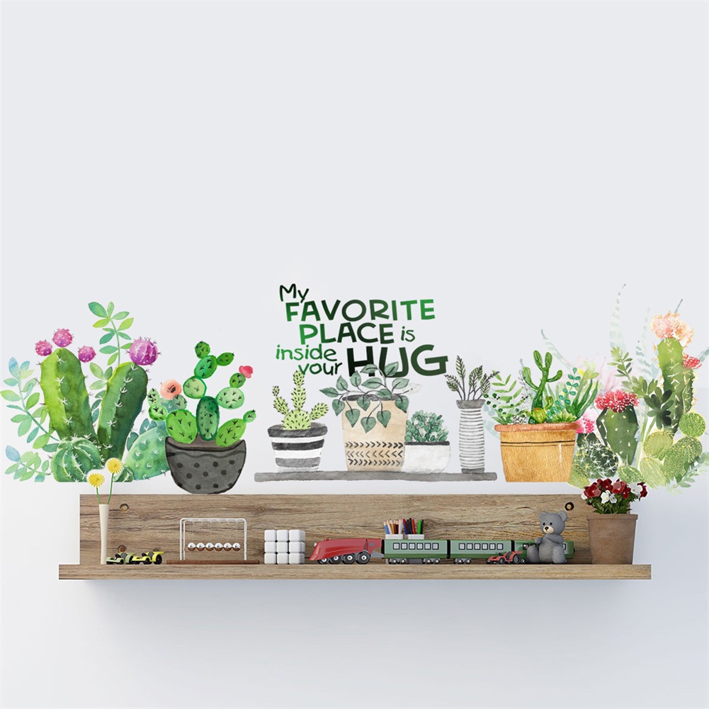 Sticker Dán Tường DIY Họa Tiết Cây Xương Rồng Để Trang Trí Nhà