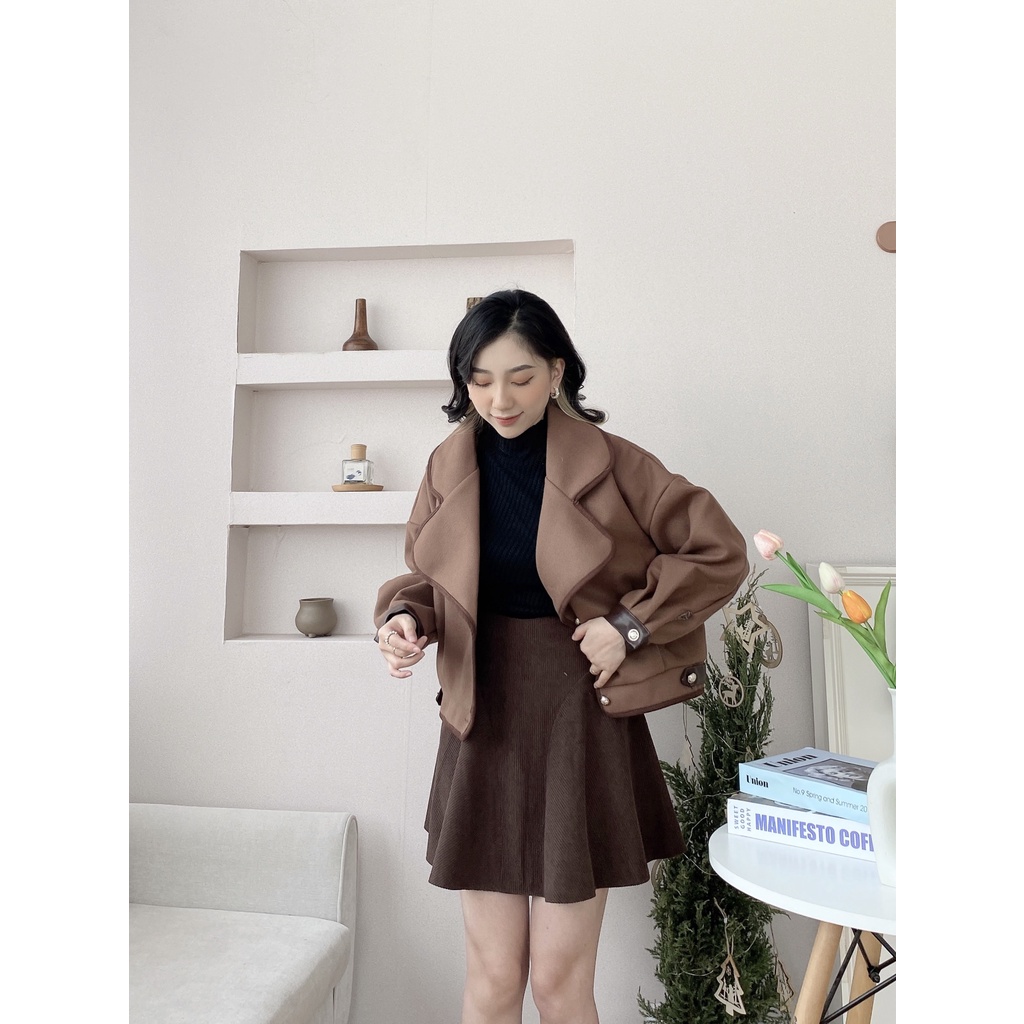 ÁO DA LỘN BOMBER NÂU