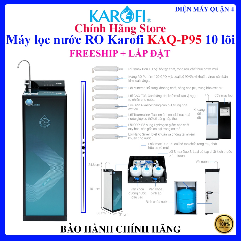 FREESHIP - MÁY LỌC NƯỚC KAROFI KAQ-P95 10 LÕI LỌC - P95 - KAQ P95