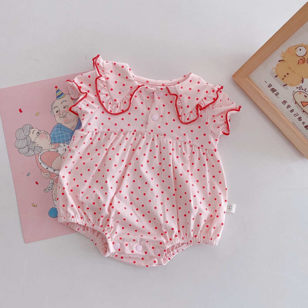 Áo Liền Quần Tay Ngắn Cổ Búp Bê Phối Ren Họa Tiết Chấm Bi Thời Trang Mùa Hè Dễ Thương Cho Bé Gái | BigBuy360 - bigbuy360.vn