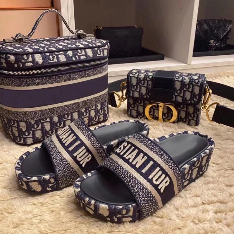 Dép dior quai dệt độn đế bánh mì