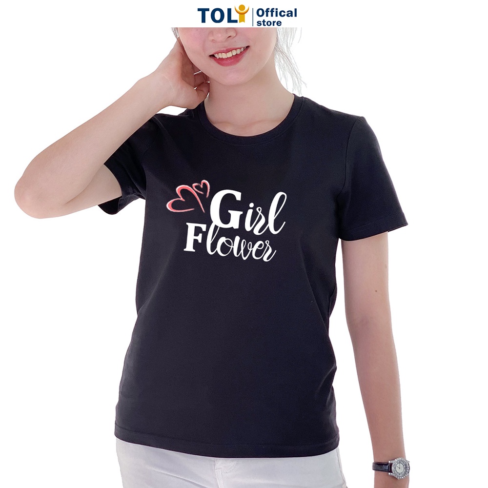 Áo thun nữ TOLI cổ tròn màu đen in độc quyền, 100% cotton 4 chiều mềm mịn, co dãn, form suông cơ bản