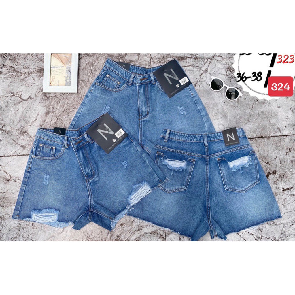 Quần sọt jean nữ mẫu rách tua size đại màu xanh nhạt