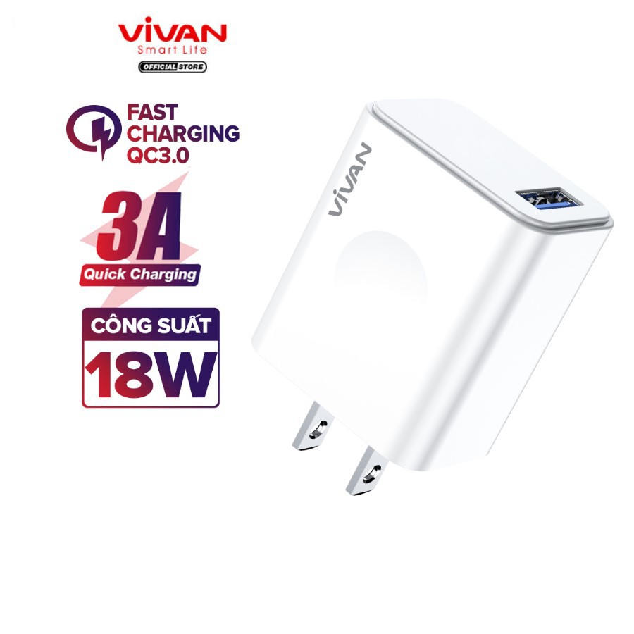 Cốc Sạc Nhanh 18W VIVAN DQ01U Tiêu Chuẩn Quốc Tế - BẢO HÀNH 12 THÁNG 1 ĐỔI 1