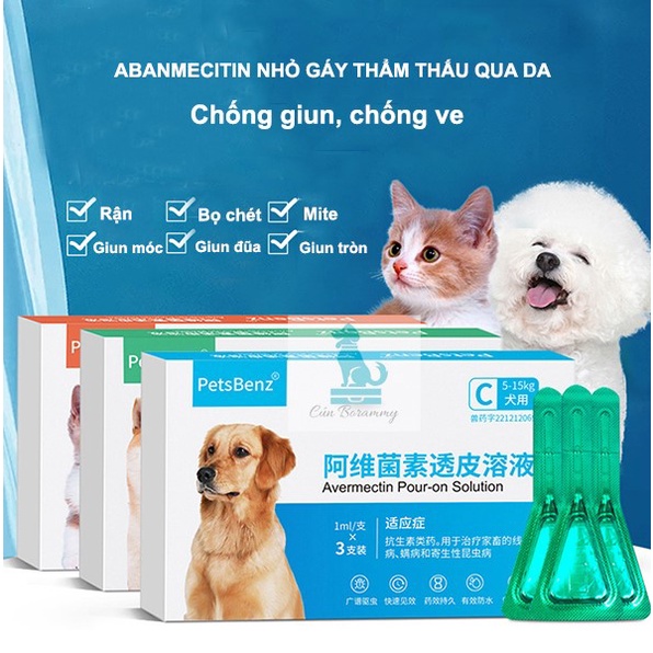 Nhỏ gáy chống kí sinh trùng ve rận cho chó mèo Abanmecitin  - Nhỏ gáy xua đuổi côn trùng cho thú cưng