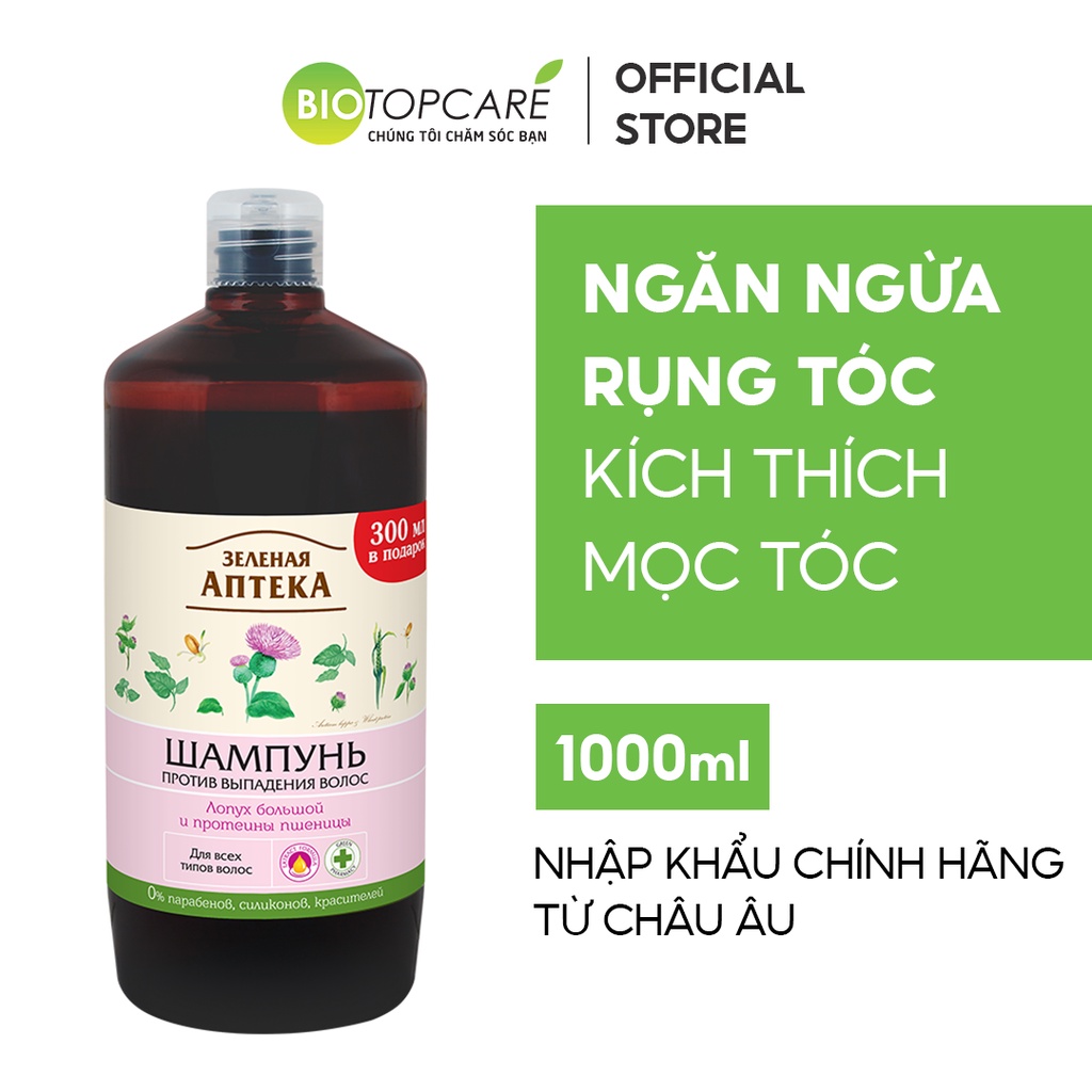 Dầu gội Zelenaya Apteka chống rụng tóc Cây ngưu bàng và protein lúa mì BioTopcare Official