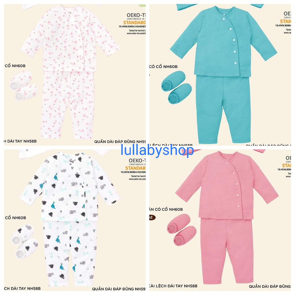 Bộ quần áo sơ sinh Lullaby, bộ cài lệch cotton vân thoáng cao cấp