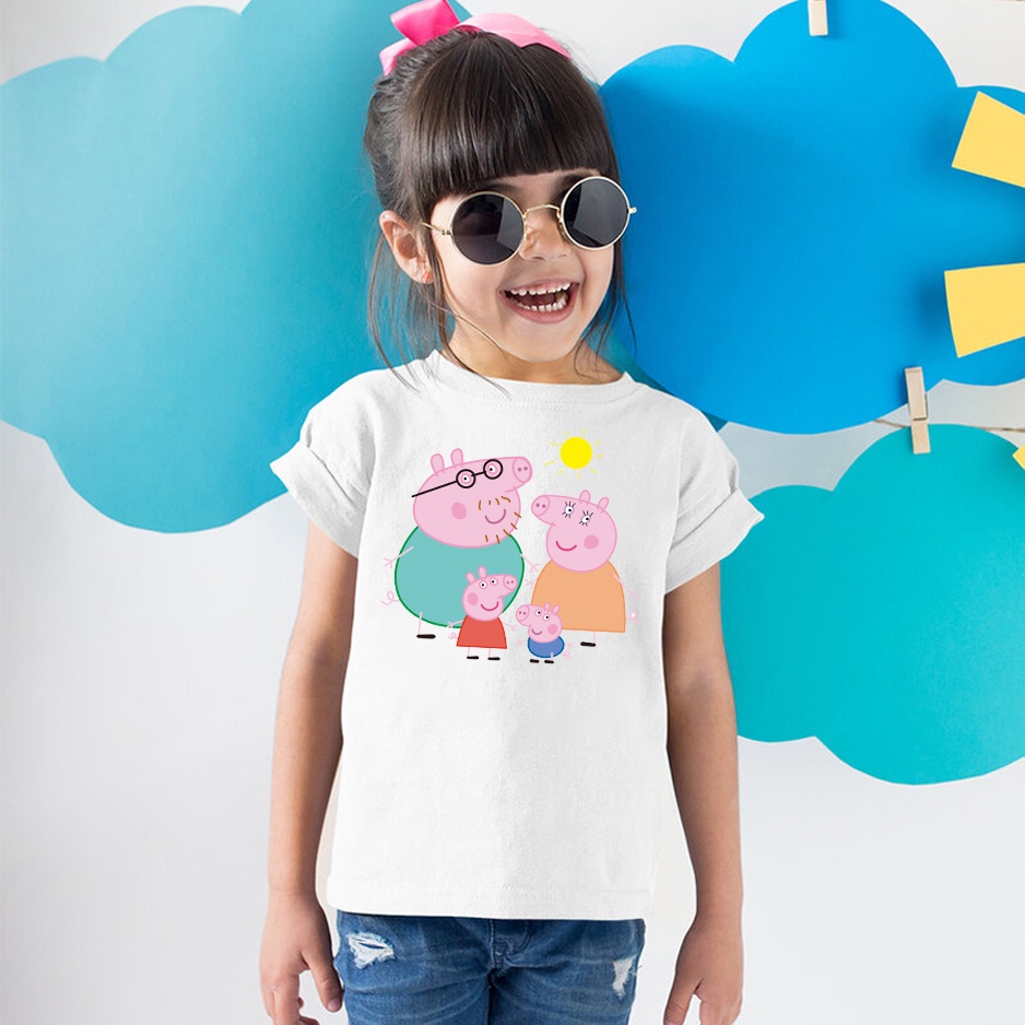 Áo thun cho bé trai bé gái vải cotton form rộng màu trắng Hạ Băng Designs - Peppa Pig