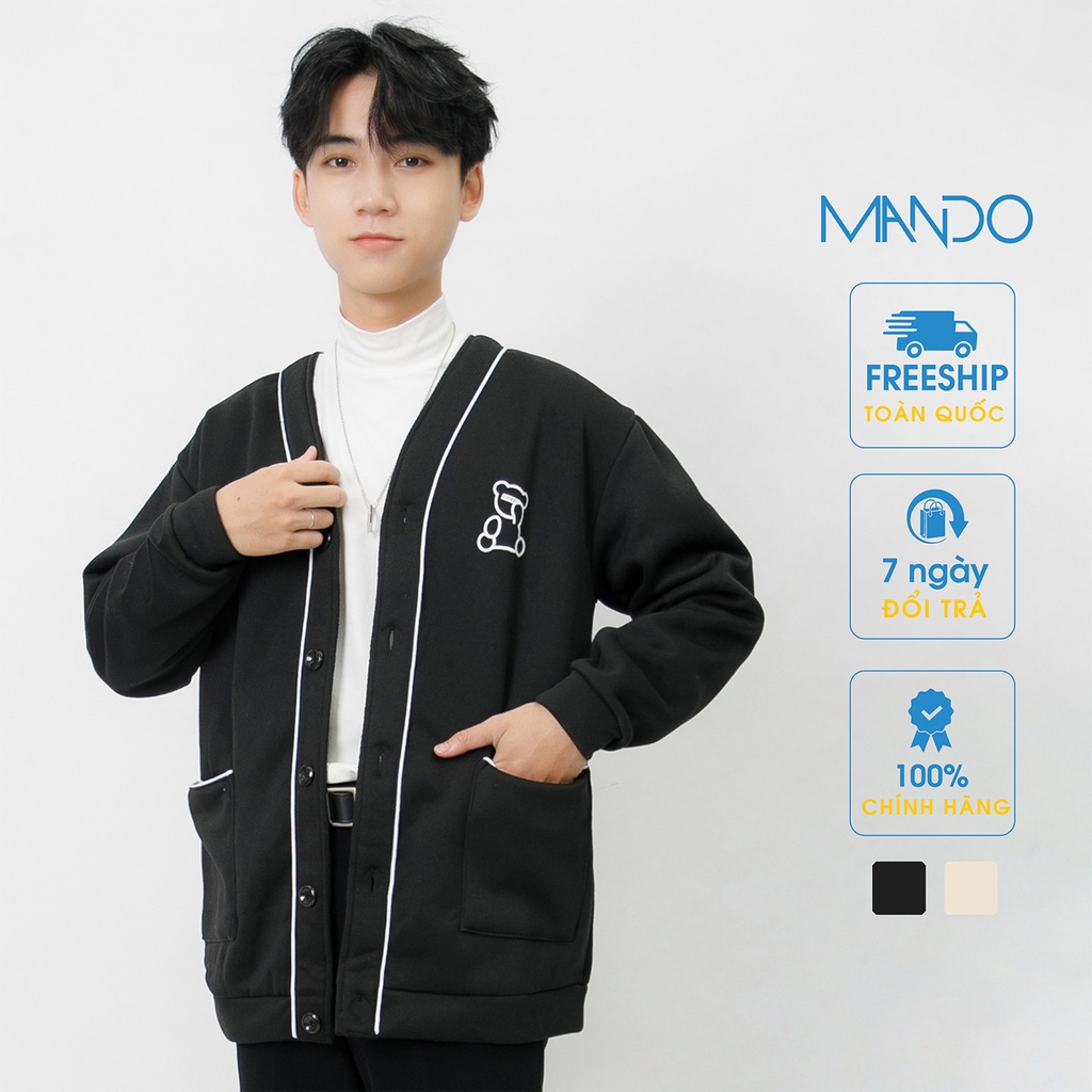 Áo Khoác Cardigan Nam MANDO Trơn Dài Tay Nỉ Trần Bông Cao Cấp Form Rộng Basic Unisex Thời Trang Hàn Quốc NDN077 - Hàng n