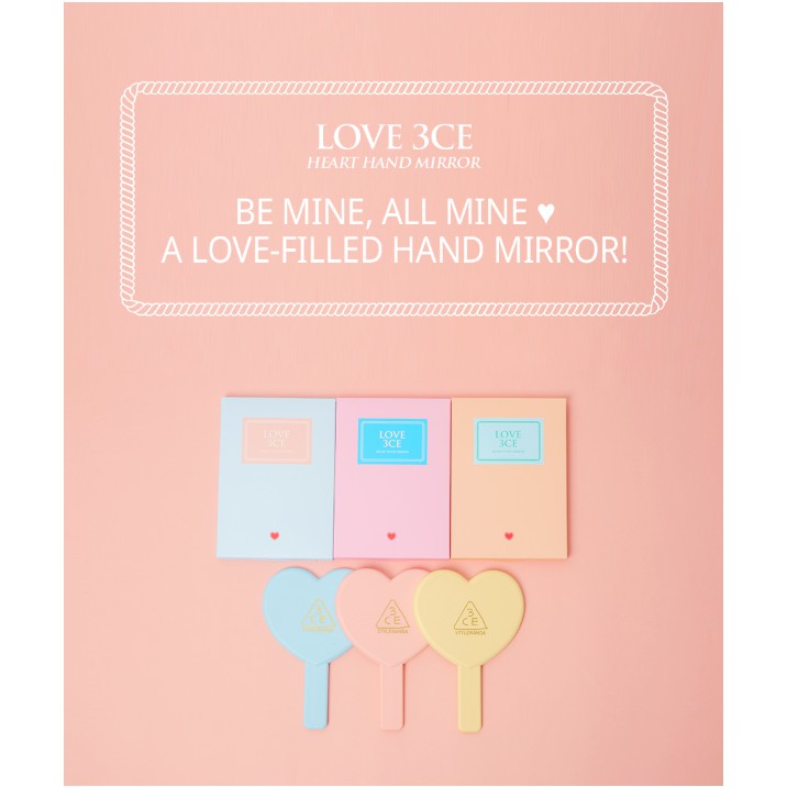 GƯƠNG SOI HÌNH TRÁI TIM [3CE] LOVE 3CE HEART HAND MIRROR