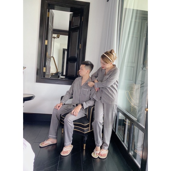 Pijama kẻ dạ nam nữ chất liệu dạ cực ấm