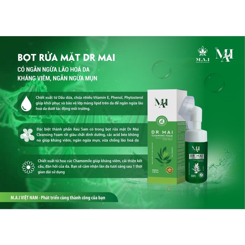 Sữa Rửa Mặt Dr Mai Tặng Toner Rau Cho da dầu mụn, kết hợp làm sạch mụn.