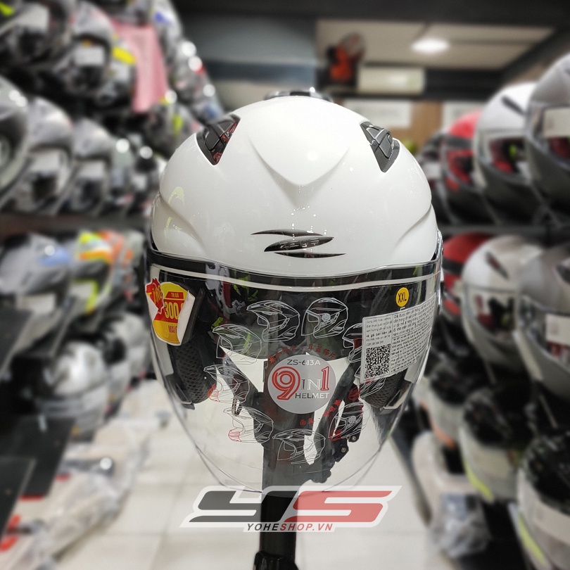 Nón Zeus 613B - Mũ Bảo Hiểm 3/4 Hai Kính Tặng Kèm Mái Che