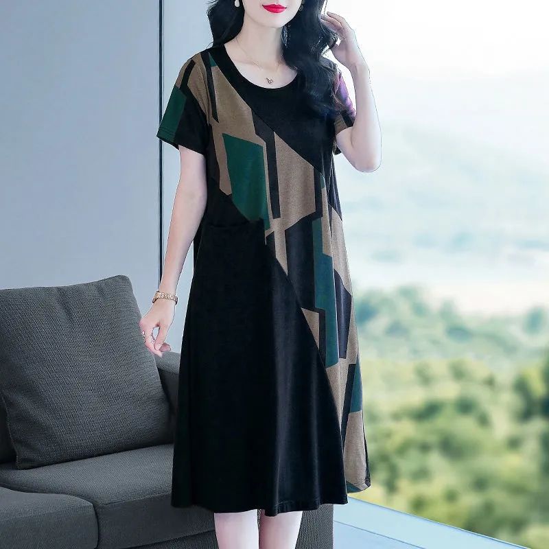 Đầm Dáng Rộng Che Bụng Phối Màu Tương Phản Kiểu Phương Tây Thời Trang 2022 Cho Nữ