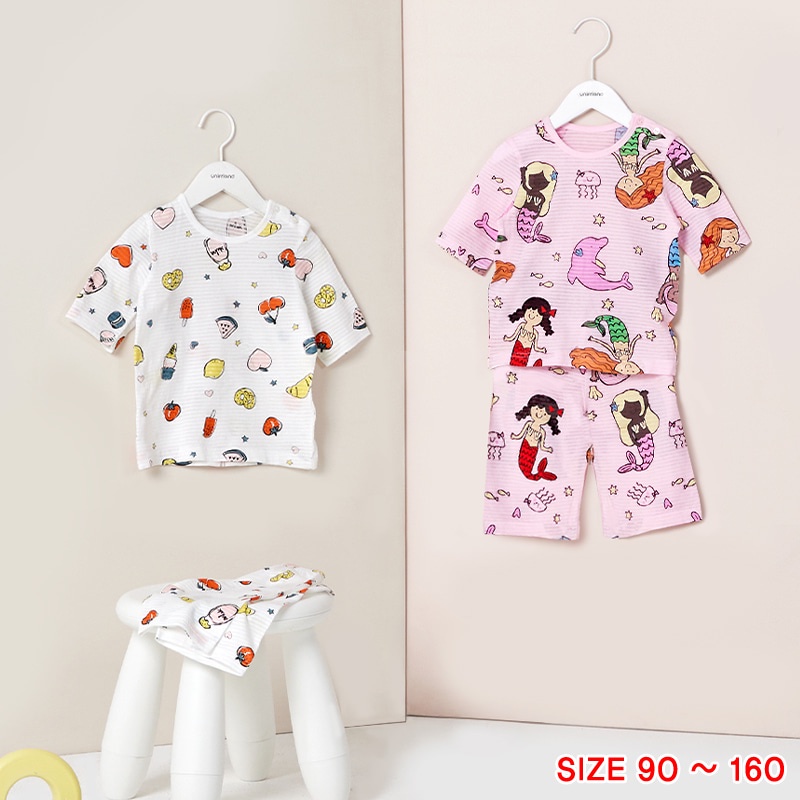 Đồ bộ lửng quần áo thun cotton mặc nhà mùa hè cho bé trai và bé gái Unifriend Hàn