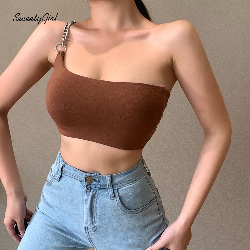 Áo Tank Top Màu Trơn Phối Dây Xích Kim Loại Thời Trang Cho Nữ