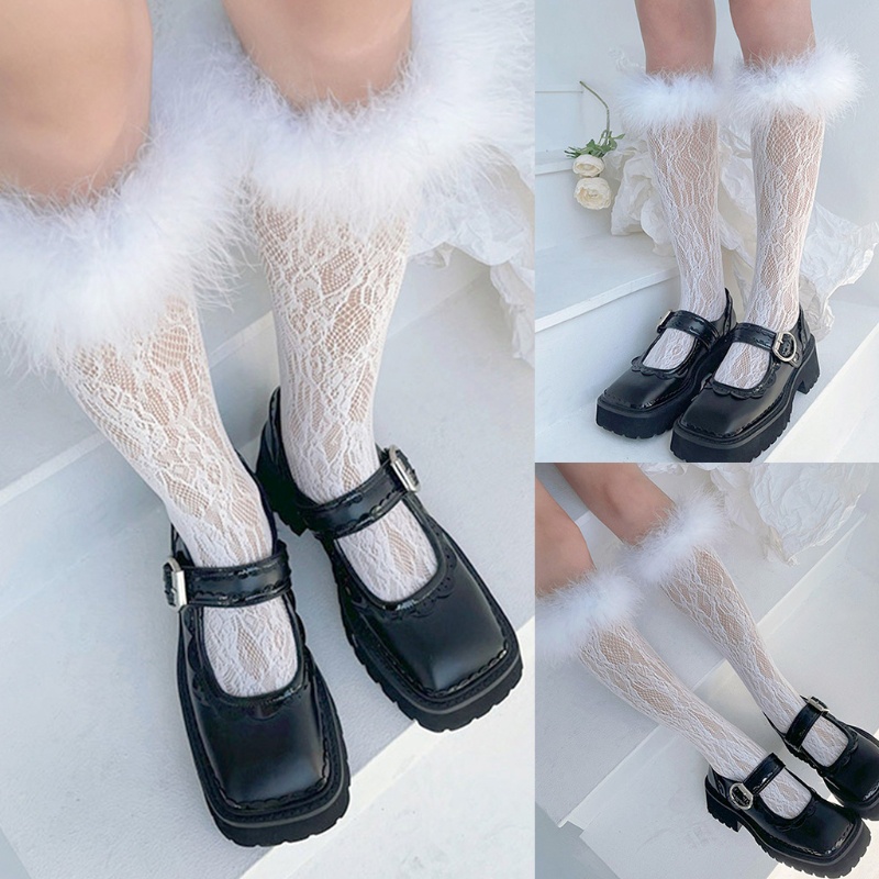 Đôi vớ dài qua gối phối ren màu sắc ngọt ngào cho nữ