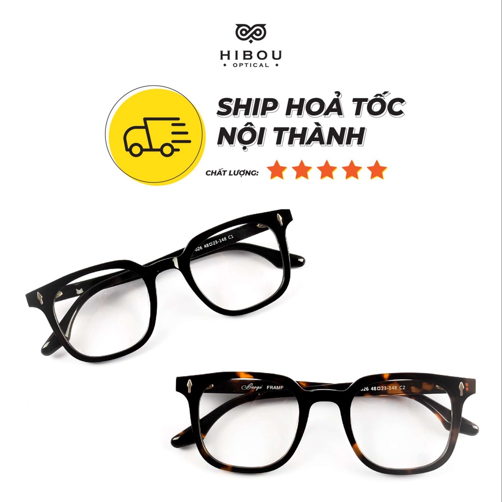 Gọng kính cận nam nữ Hibou Optical NN026 vuông góc cạnh - Chuyên lắp mắt cận siêu mỏng