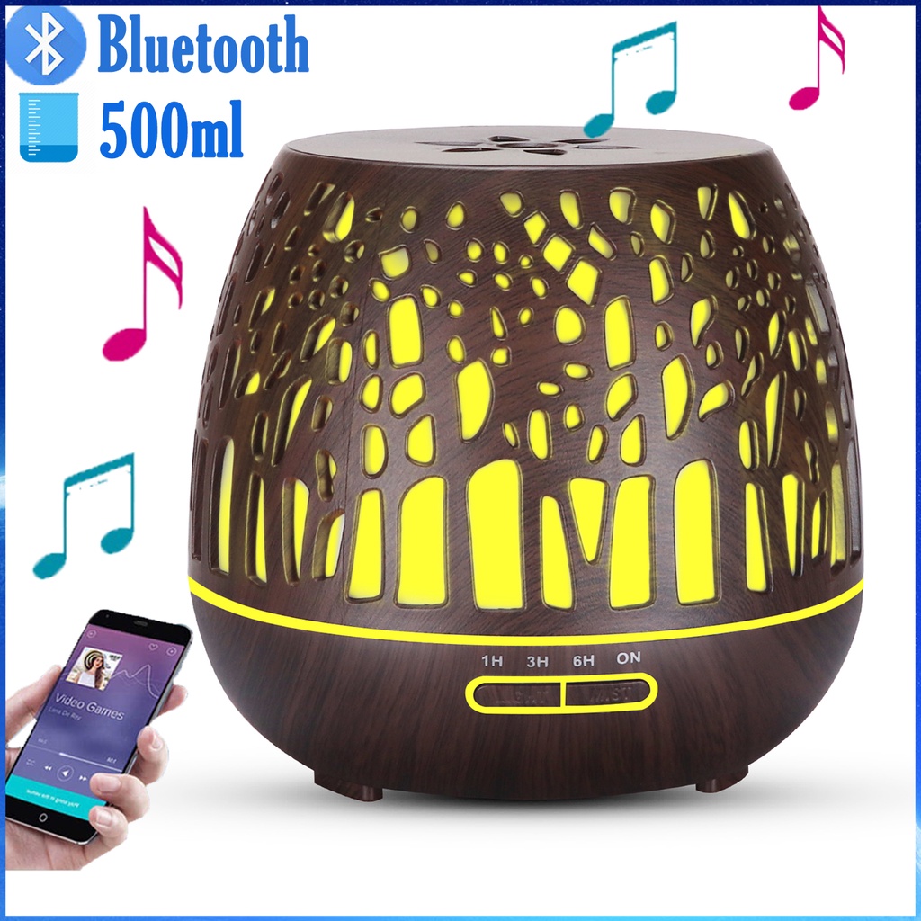 Máy Xông Tinh Dầu Có Loa Bluetooth Nghe Nhạc Tặng 3 chai Tinh Dầu Sả Chanh + Bạc Hà + Quế. Máy Khuếch Tán Tinh Dầu 500ML