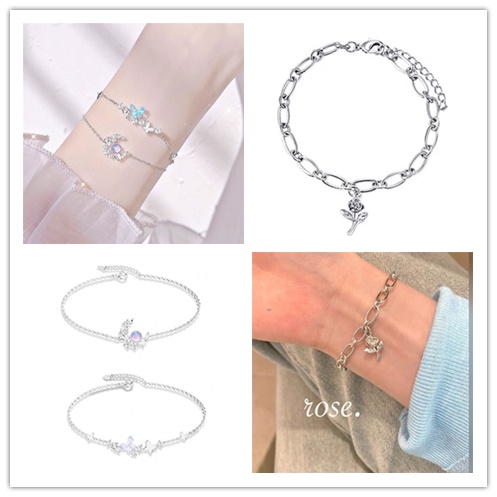 Vòng Tay Đính Đá Hình Bướm/Mặt Trăng/Hoa Hồng Xinh Xắn Thời Trang