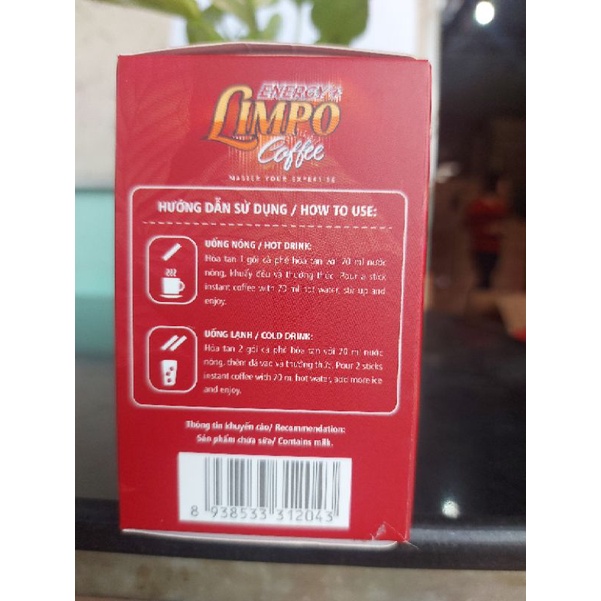 Cafe hòa tan 3in1 Enegy+ Limpo coffee (18 gói x 16g) ĐẬM VỊ CAFE