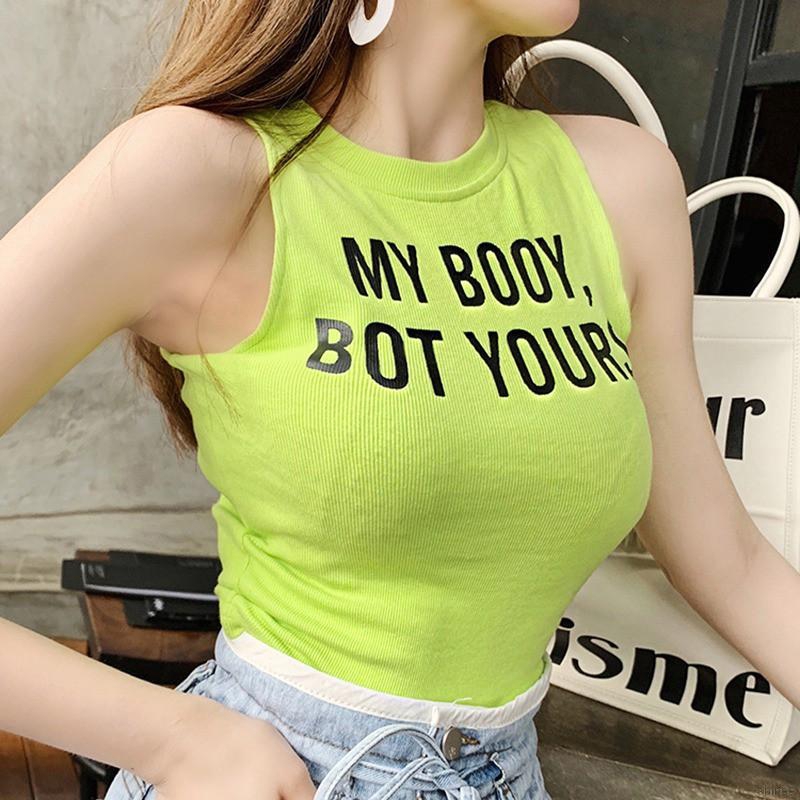 Áo croptop không tay in chữ thời trang nữ tính | BigBuy360 - bigbuy360.vn