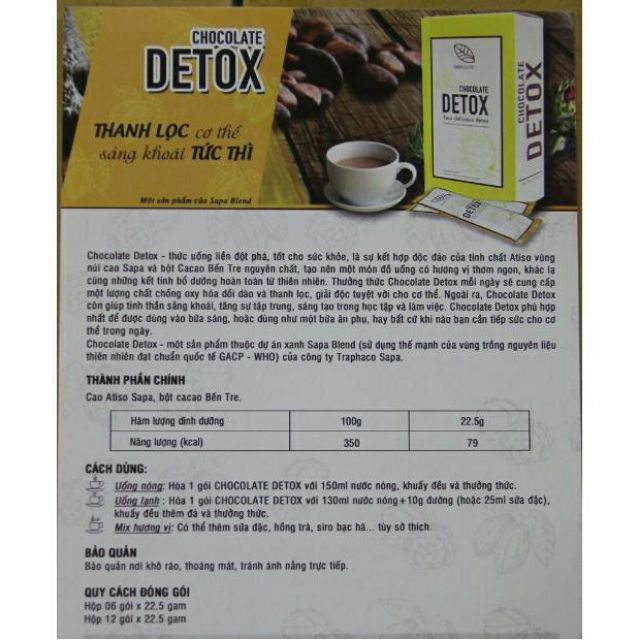 Lẻ 2 gói sản phẩm Chocolate Detox Actiso - Traphaco - Đồ uống cao cấp Kết hợp Atiso Sapa & Cacao Bến Tre
