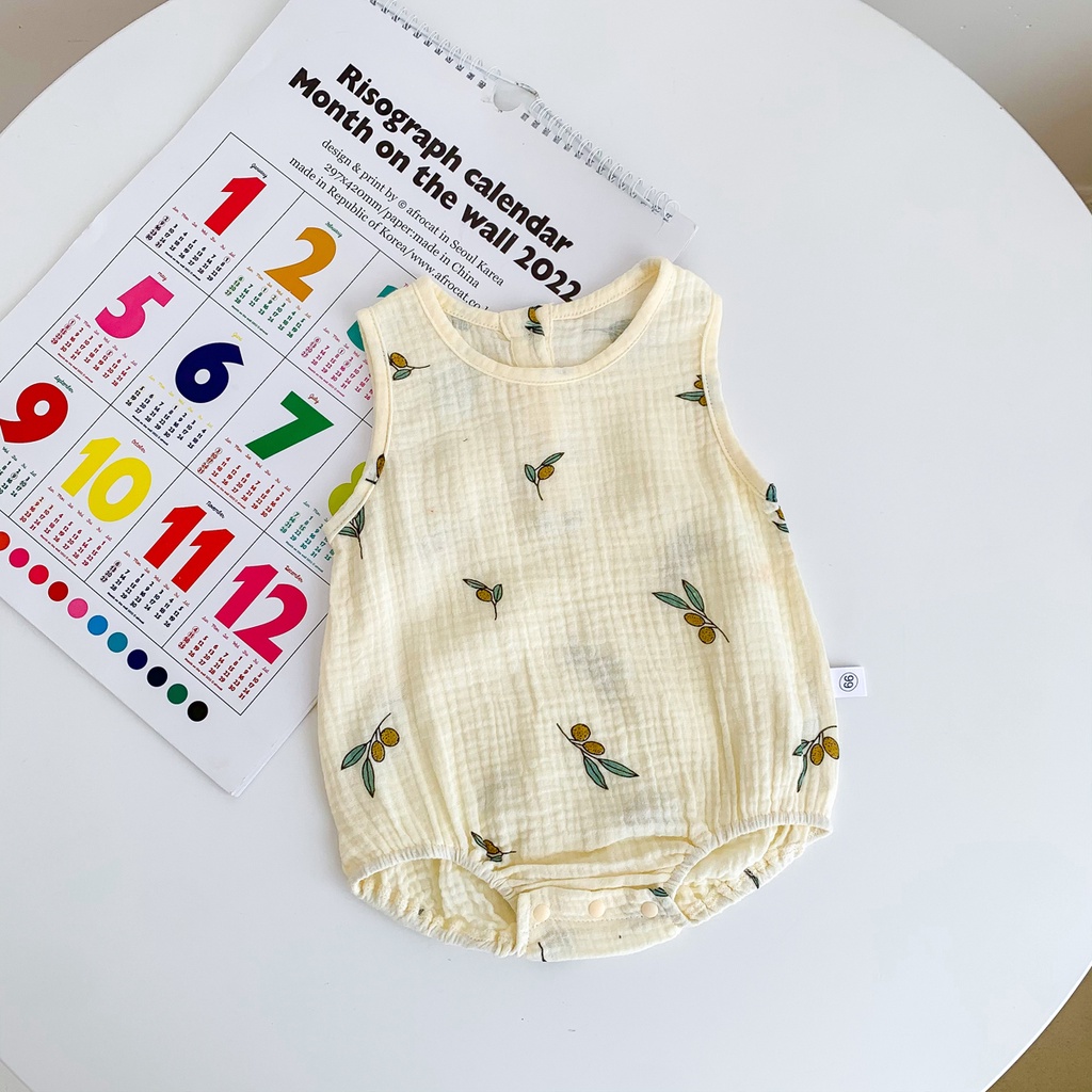 Bộ Áo Liền Quần Sát Nách Vải Cotton Thiết Kế Dễ Thương Cho Bé Sơ Sinh Từ 0-2 Tuổi