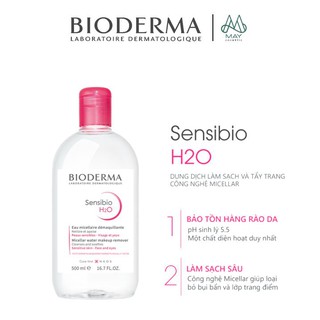 Tẩy trang cho da nhạy cảm Micellar Bioderma Sensibio H2O - 500mL
