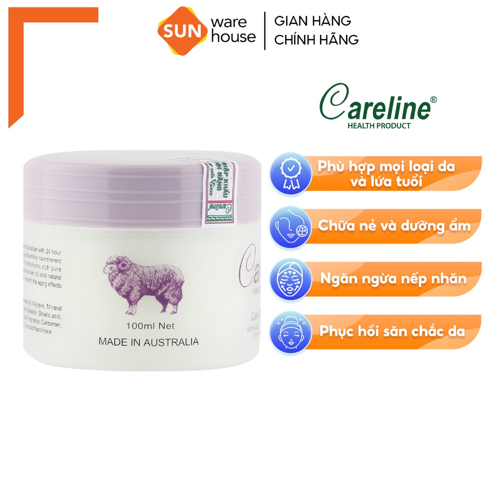 Kem Dưỡng Da Mỡ Cừu CARELINE Lanolin Cream Giúp Dưỡng Ẩm, Khỏe Mạnh Và Ngăn Ngừa Vết Nhăn 100ml