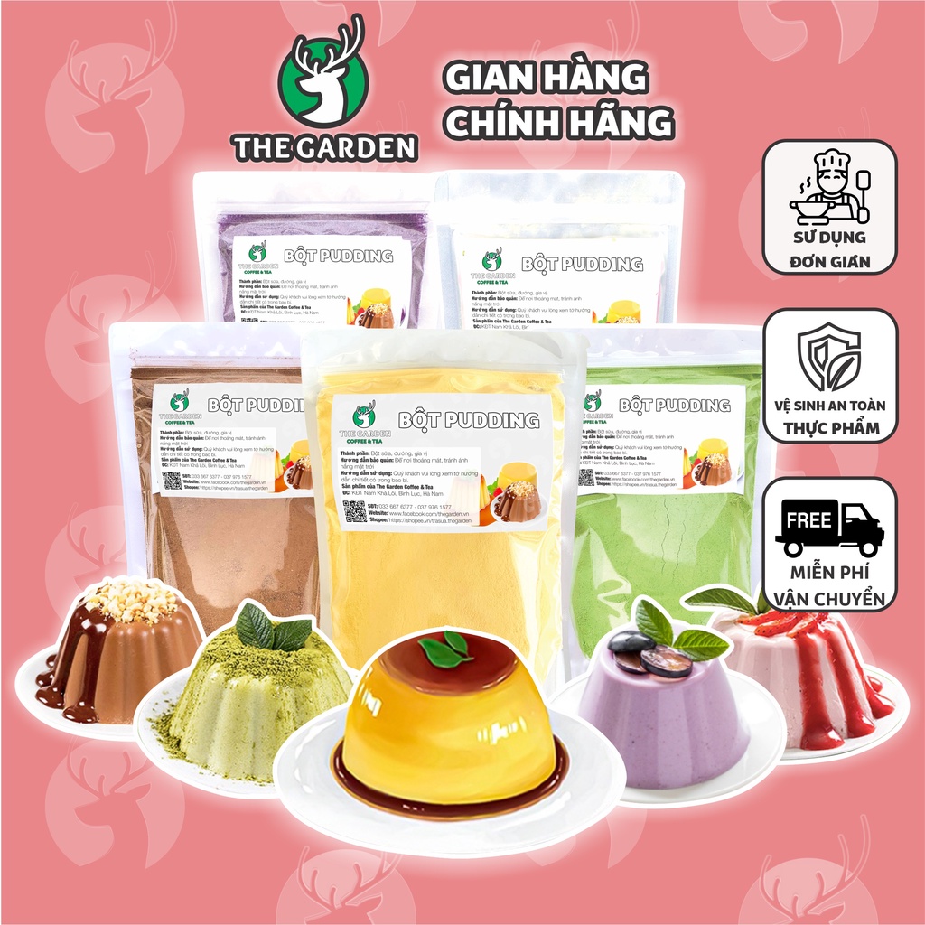Set làm Pudding Trứng, Socola, Matcha, Dâu, Khoai Môn The Garden