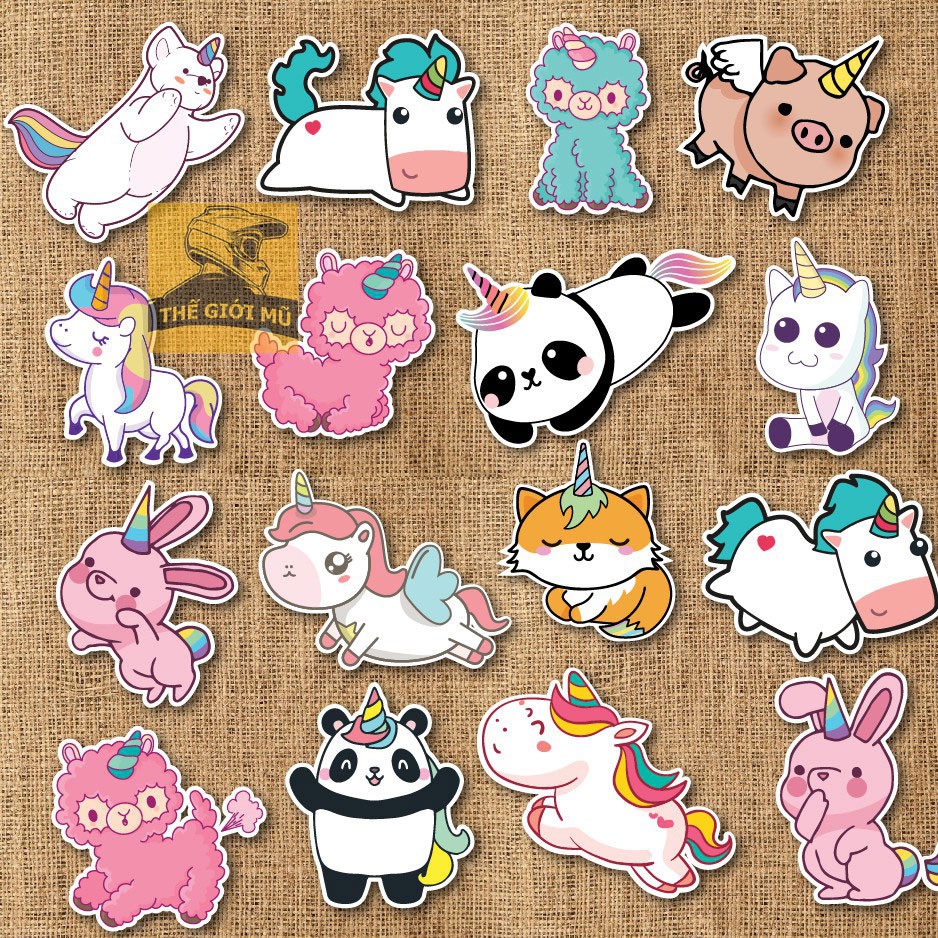 Sticker Unicorn Animal cute dán mũ bảo hiểm, vali, laptop PVC chống nước