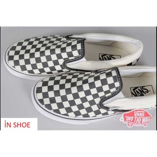 Giày van lười slip on đen trắng