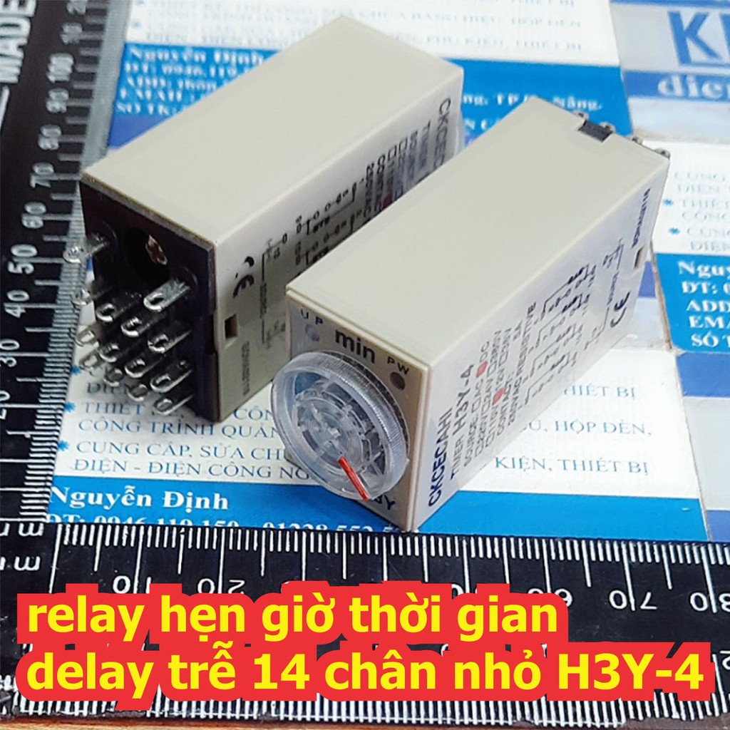 Rơ le relay hẹn giờ thời gian delay trễ 14 chân nhỏ H3Y-4 kèm đế, áp 12Vdc / 220Vac 5s ~ 30 phút kde7516
