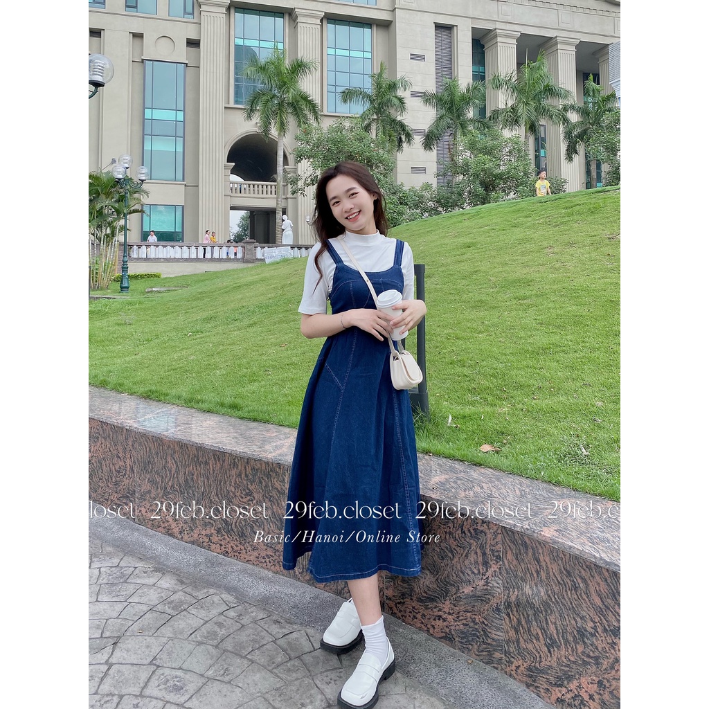 Váy hai dây chất jeans mềm lưng chun dáng dài xòe - 29feb.closet - V31