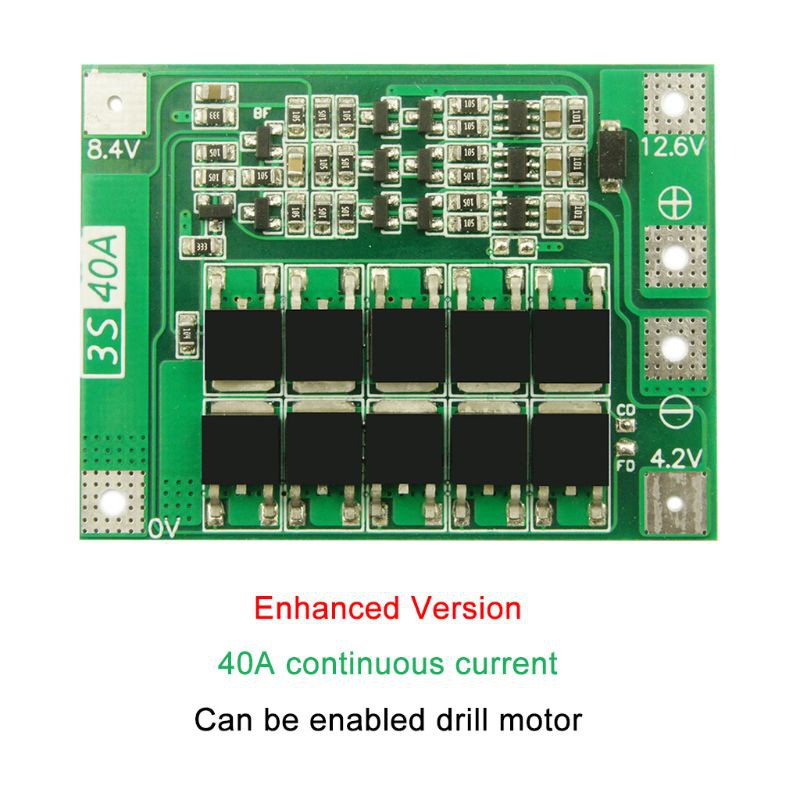 Mô đun bộ sạc pin lithium 3S 40A bảo vệ PCB BMS cho động cơ khoan 12.6V có cân bằng